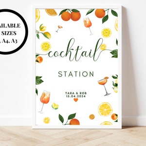 Cocktail Station Schild / Citrus Spritz Alkohol Getränke Frühling Sommer Zitronen Orangen Mediterranes Thema / Italienischer Stil Hochzeitsfeier