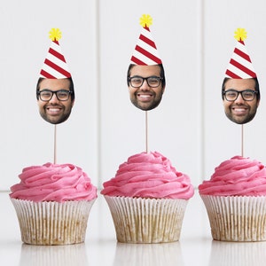 Fun Anniversary Party Cupcake Toppers/ His/ Hers Party Photo Face Cupcake Toppers/ Funny Couple Anniversary Party Decor Toppers/ Party Hats