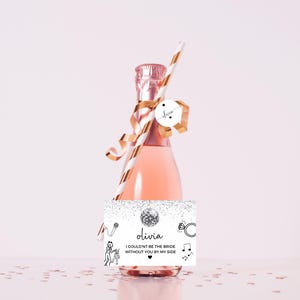 Non potrei essere la sposa senza di te al mio fianco Etichetta per bottiglia di prosecco/Adesivo per bottiglia di vino per addio al nubilato con palla da discoteca in argento/Decorazione per la sposa di squadra