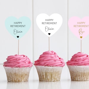 Toppers cupcake pensionamento personalizzati / Pastello a forma di cuore Scusa la tua festa di partenza / Pensionamento Addio / Ci mancherai / A11 / A30
