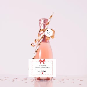 Adesivo per bottiglia di San Valentino felice per la mia migliore amica/Mini champagne/vino/prosecco rosa/etichetta con fiocco a forma di cuore rosso/regalo di San Valentino
