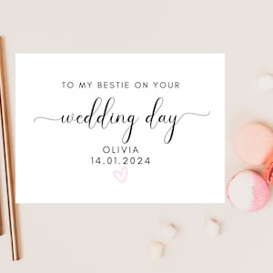 Carte de mariage personnalisée Pour ma meilleure amie, future mariée nuptiale, carte de week-end EVJF, coeur rose et coeur rose