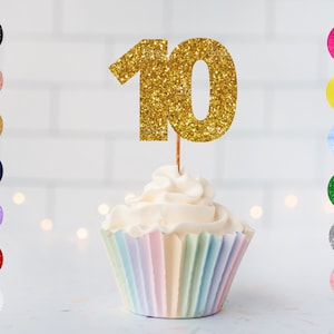 Number Ten Cupcake Glitter Topper/ 10th Wedding Anniversary Cupcake Topper/ 10th Celebration Party Cake Topper/ Any Occasion Topper/ A11