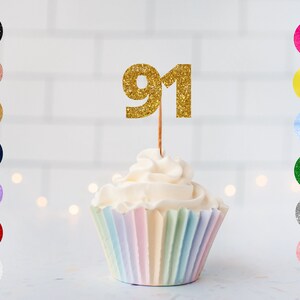 Number Ninety One Cupcake Glitter Topper/ 91st Wedding Anniversary Cupcake Topper/ 91st Birthday Celebration Cake/ Any Occasion Topper