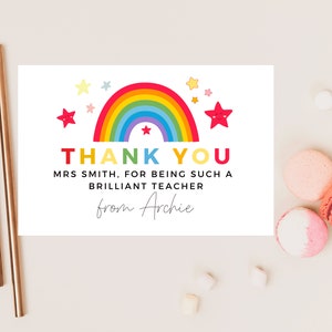 Carte Merci d'avoir été un enseignant si brillant/ enseignant étoile arc-en-ciel pastel personnalisé/ meilleur ami/ mentor/ appréciation de fin d'école