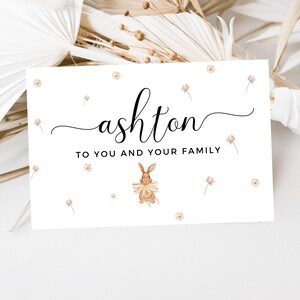 Personalizzato per te e la tua famiglia Biglietto di auguri di Pasqua/Coniglietti pasquali floreali/Coniglio fiocco giallo/Biglietto di buon Pasqua/Biglietto carino per Pasqua