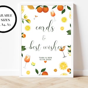 Cartes et plaque Meilleurs voeux/Affiche de boîte d'invités de réception de mariage/Citrons d'été oranges Style méditerranéen/italien cadeaux fonds lune de miel