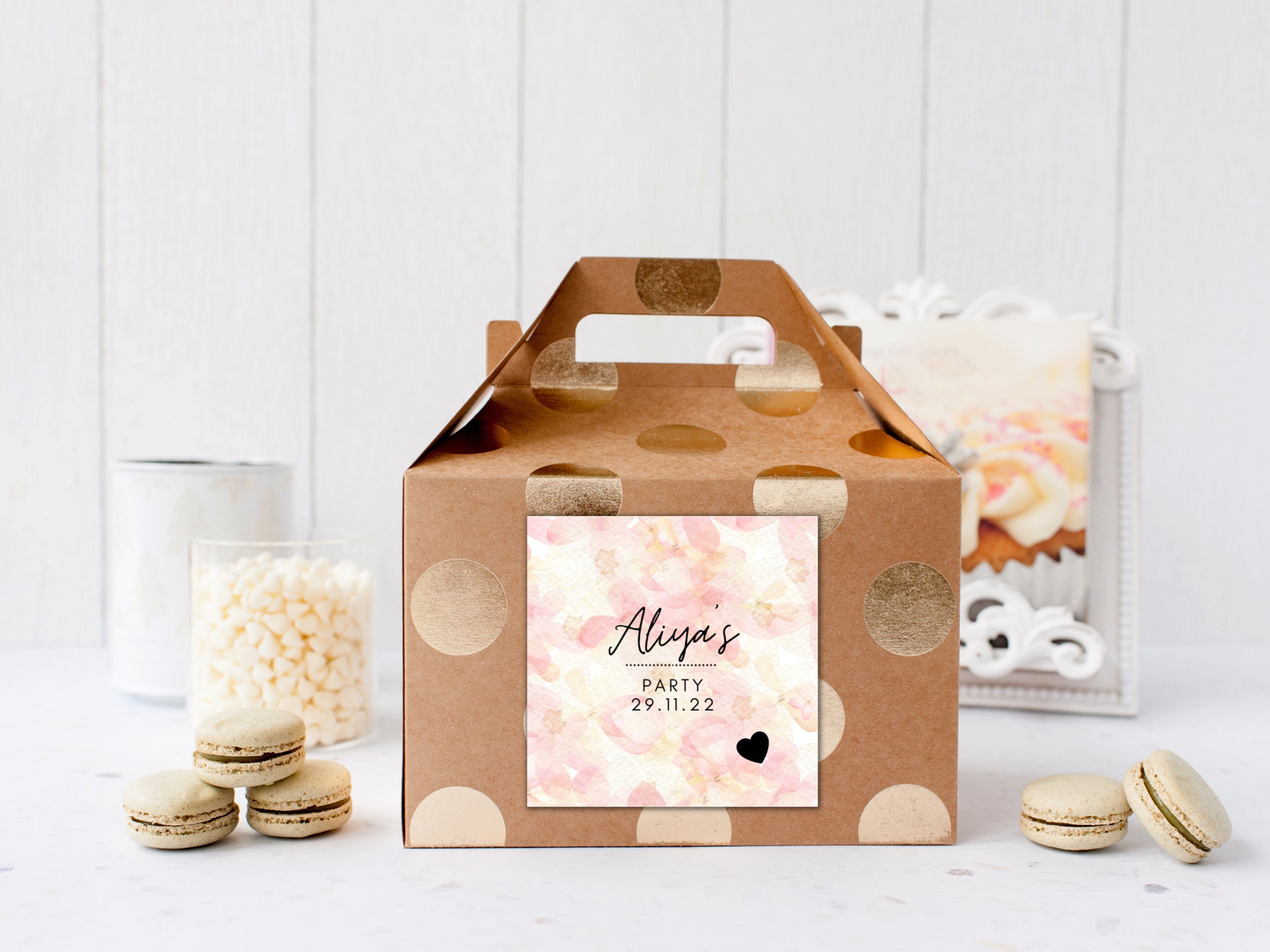 Personalised Floral Childrens Party Gift Box Label/ Kids Party Gift Box Sticker Monochrome/ Party Bag/ Sweet Cone Stickers/ Candle Label