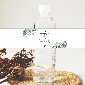 Hen Party Water Bottle Label/ Greenery Eucalyptus Bridal Shower Bottle Label/ Personalised Botanical Green Leaf/ Floral Water Bottle Sticker
