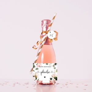 Etichetta per bottiglia di Prosecco di buon compleanno / Adesivo personalizzato per bottiglia di champagne floreale di eucalipto verde / Etichetta per decorazioni per feste di compleanno
