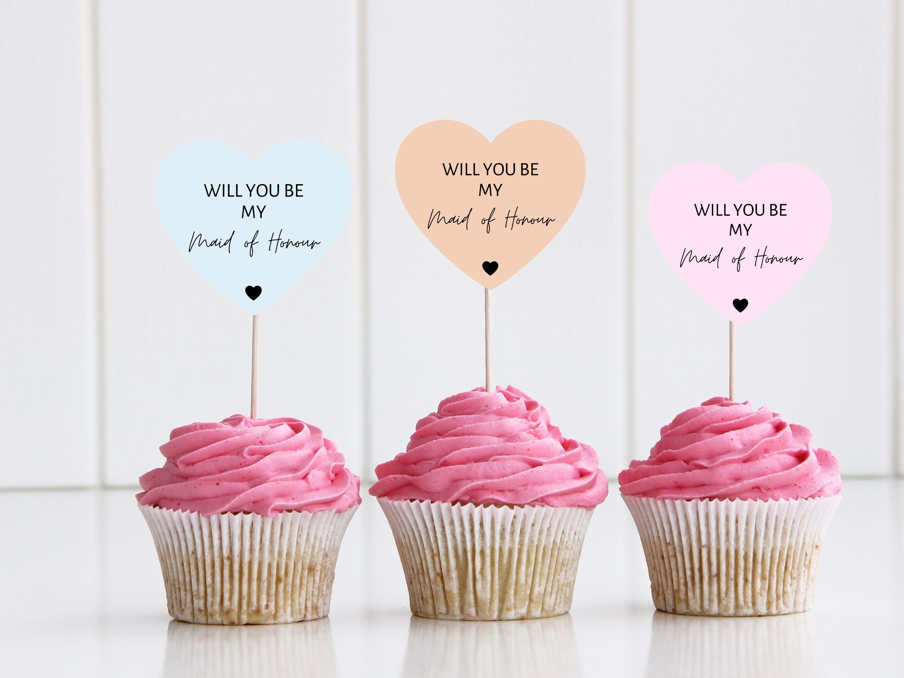 Custom Maid of Honour Cupcake Topper/ Pastel Heart Shaped Bridesmaid Proposal Box Filler/ Junior Bridesmaid Gifts/ Flower Girl/ Bridal Party
