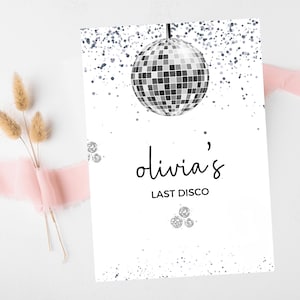 Dernière carte disco/carte de voeux de week-end de fête de poule boule disco argentée personnalisée/douche nuptiale de mariée d'équipe/ dernière carte de enterrement de vie de jeune fille disco