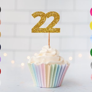 Number Twenty Two Cupcake Glitter Topper/ 22nd Wedding Anniversary Cupcake Topper/ 22nd Birthday Party Celebration Cake/ Any Occasion Topper