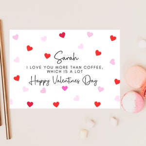 Tarjeta personalizada del día de San Valentín feliz Te amo más que café / Esposo / Esposa / Novia / Novio / Tarjeta de aniversario de parejas lindas