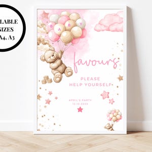 Favores Por favor, sírvase usted mismo Letrero rosa para baby shower/Fiesta personalizada Oh Baby Girl/Recuerdo de agradecimiento Podemos esperar para conocerte, niña