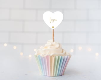 Etiquetas personalizadas para cupcakes de fiesta vegana / Etiquetas para palillos de comida vegetariana en tonos pastel / Lindas etiquetas para alergias alimentarias en fiestas / Adorno personalizado