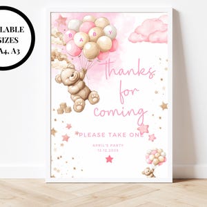 Gracias por venir. Por favor, llévese un letrero rosa para baby shower/Fiesta personalizada Oh Baby Girl/Recuerdo de agradecimiento. No podemos esperar para conocerte.