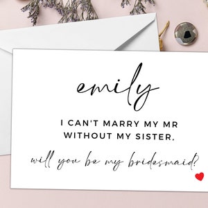 I Cant Marry My Mr Without My Sister Karte/ Brautjungfer Geschenk Monochrome Will You Be My Bridesmaid/ Schlichte Brautjungfer Vorschlagskarte/ A40/A51