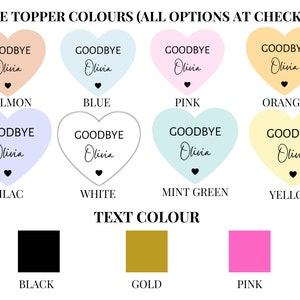 Personalised Goodbye Party Cupcake Toppers/ Pastel Heart Shaped Sorry Your Leaving Party Topper/ New Job/ Retirement/ You Will Be Missed image 2