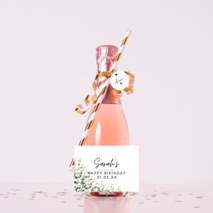 Etichetta per bottiglia di Prosecco di buon compleanno / Adesivo personalizzato per bottiglia di champagne floreale di eucalipto verde / Etichetta per decorazioni per feste di compleanno