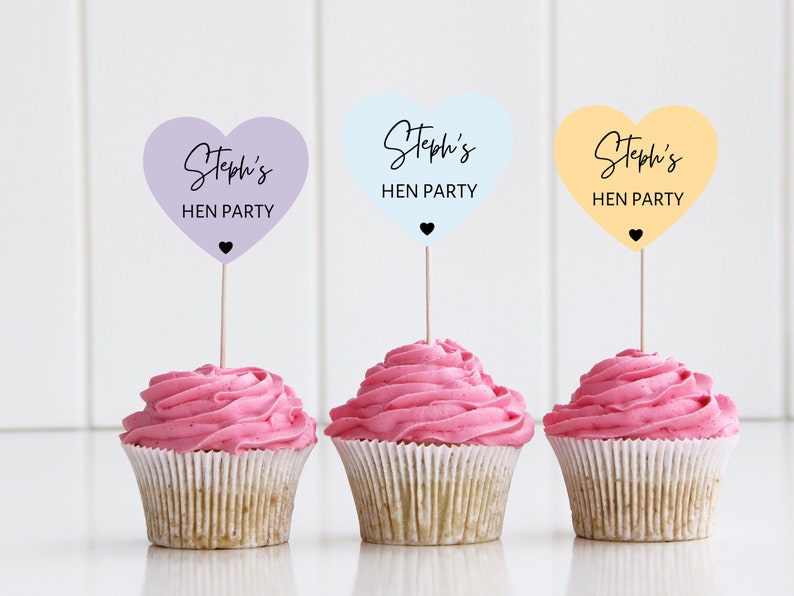 Personalised Hen Party Cupcake Toppers/ Pastel Heart Shaped Etsy UK