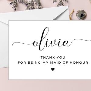 Personalised Maid of Honour Thank You For Being My Card/ Maid of Honour Appreciation Gift/ Post Wedding Card for Maid of Honour/ A40/ A51