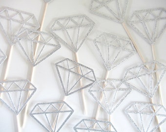 Silver Glitter Diamond Cupcake Toppers/ Silver Wedding Anniversary Party Topper/ Engagement Party Decor/ Diamond Donut Toppers/ A11/ A24