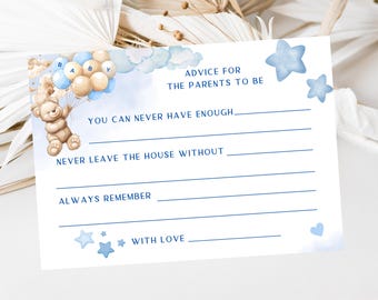 Advice for the Parents to Be Cards/ Baby Shower Mummy to Be Keepsake/ Baby Boy Blue Theme Teddy Bear Sprinkle Games/ Party Favours Cards