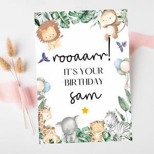 Rooaarr it's Your Birthday Card/ Safari Theme Happy Birthday Party Greeting Cards/ Childrens Birthday Party/ King of the Jungle Animals