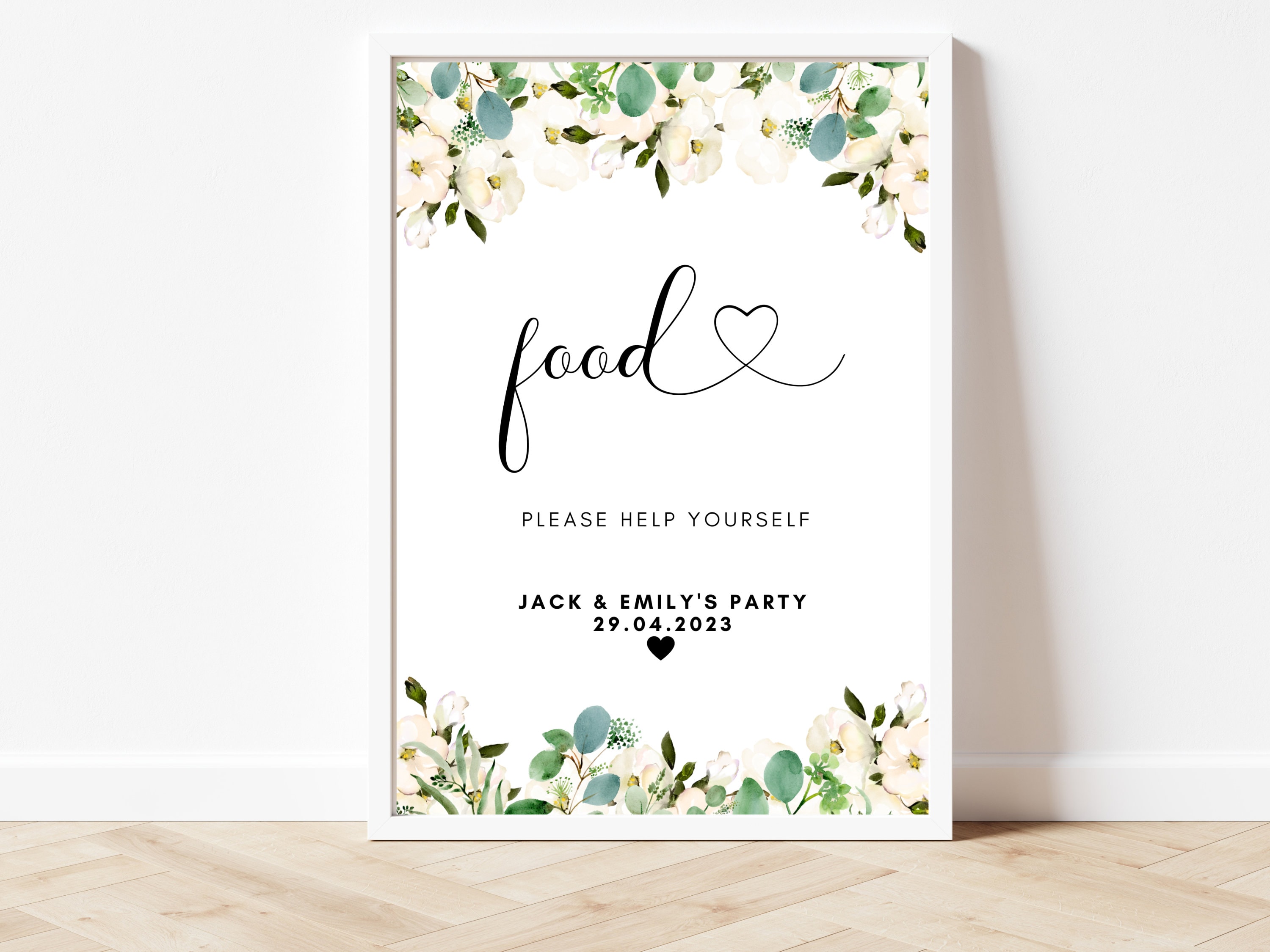 Table Food Sign Color Editable Food Sign/ Greenery Floral Snacks Sweets Grazing Table Sign ...
