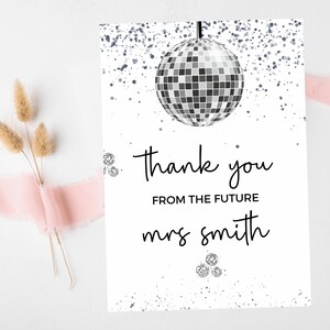 Danke aus der Zukunft Mrs Karte / Personalisierte Silber Disco Hen Party Grußkarte / Team Braut Brautparty / Letzte Disco Bachelorette