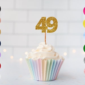 Topper z brokatem na babeczkę z numerem czterdzieści dziewięć/Topper na babeczkę z okazji 49. rocznicy ślubu/Topper na tort z okazji 49. urodzin/Topper na każdą okazję