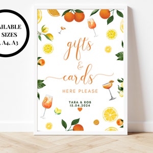 Signez ici s'il vous plaît/affiche de boîte d'invités de réception de mariage/oranges d'été cadeaux de style méditerranéen/italien fonds lune de miel