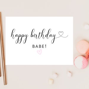 Tarjeta de feliz cumpleaños, nena/Tarjeta de felicitación personalizada de feliz cumpleaños, monocromática, simple y neutra con corazón rosa para mejor amiga/pareja