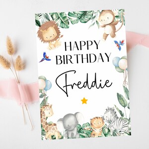 Happy Birthday Card/ Safari Theme Birthday Greetings Cards/ Childrens Birthday Party/ Jungle Animals/ King of the Jungle Card
