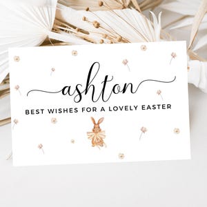 Tarjeta personalizada con los mejores deseos para una hermosa Pascua / Conejitos de Pascua florales / Lazo amarillo de conejo / Tarjeta de felicitación de Pascua / Linda tarjeta para Pascua