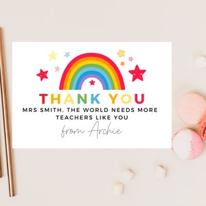 Carte Merci, le monde a besoin de plus d'enseignants comme vous/Enseignant étoile arc-en-ciel pastel personnalisé/Meilleur ami/Remerciement de fin d'école