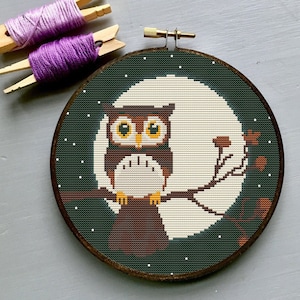 Owl cross stitch pattern, Moon and owl cross stitch pattern, Easy cross stitchpattern with owl,Cute owl cross stitch,PDF pattern,PDF pattern