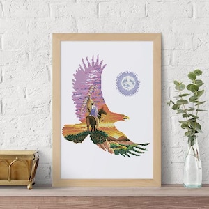 Adler Silhouette Kreuzstich Muster bunte Kunst DIY X-Stich Nadelspitzenmuster Stickbild druckbar Sofortiger Download PDF Design