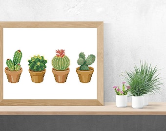 Cacti Cross Stich Pattern-plants, flowerpots, botanical cross stitch, PDF, instant download