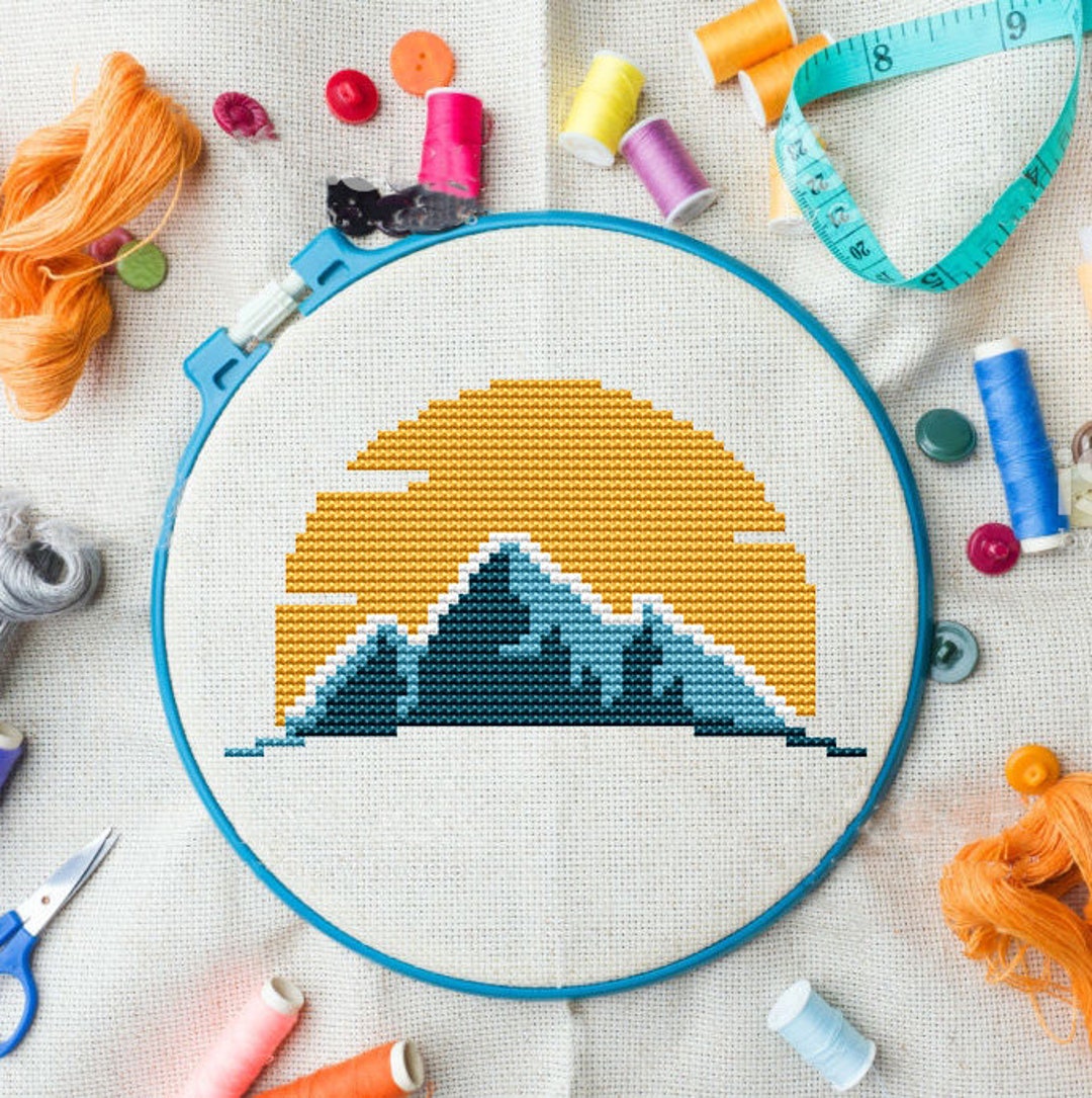 Mountain Cross Stitch Pattern PDF - Minimalist Landscape Nature Design ...