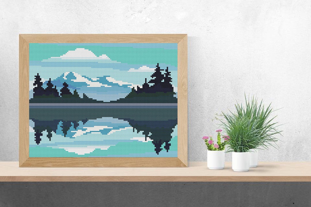 Landscape Modern Cross Stitch Pattern Nature Mountain Forest River ...