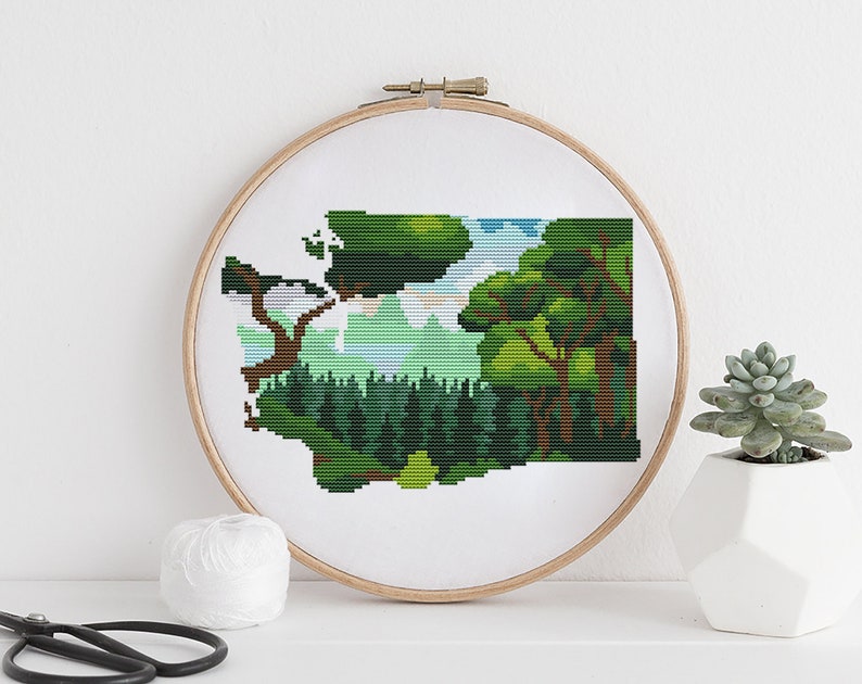 Washington State US Modern Cross Stitch Pattern Nature Easy Etsy
