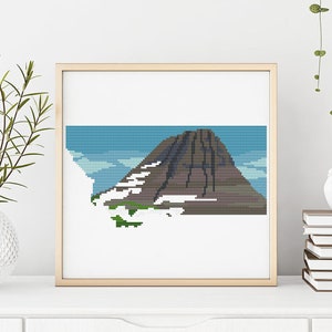 Montana state Modern Cross Stitch Pattern, nature counted cross stitch chart, Glacier national park, lake, tree, mountain, instant PDF