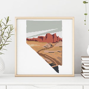 Nevada, Nevada staat kruissteek patroon skyline landschap VS silhouet natuur hemel- Cross Stitch patroon (digitaal formaat - PDF)