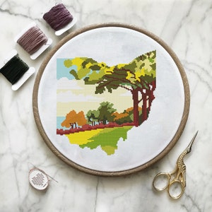 Ohio state cross stitch pattern Ohio  landscape USA Ohio  state silhouette nature Ohio  - Cross Stitch Pattern (Digital Format - PDF)