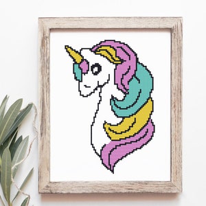 Einhorn-Muster, Einhorn, moderne Kreuzstich-Muster. Einhorn Kreuzstich-Muster. Floral Kreuzstich-Muster. HandStickerei Reifen Kunst