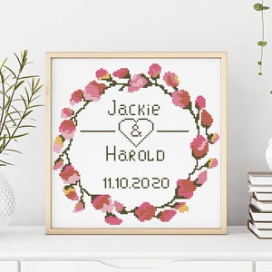 Foliage - Wedding Cross Stitch Pattern - Modern Wedding Cross Stitch Pattern for Personalization - Date Cross Stitch Pattern PDF Download