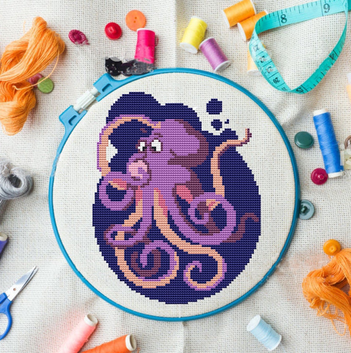 Octopus cross stitch pattern Kraken cross stitch PDF Nursery Etsy