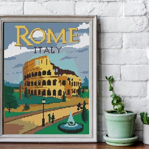 Cities,Rome,Italy cross stitch pattern,Rome easy cross stitch pattern, Rome embroidery,Italy embroidery,Poster embroidery,Vintage embroidery